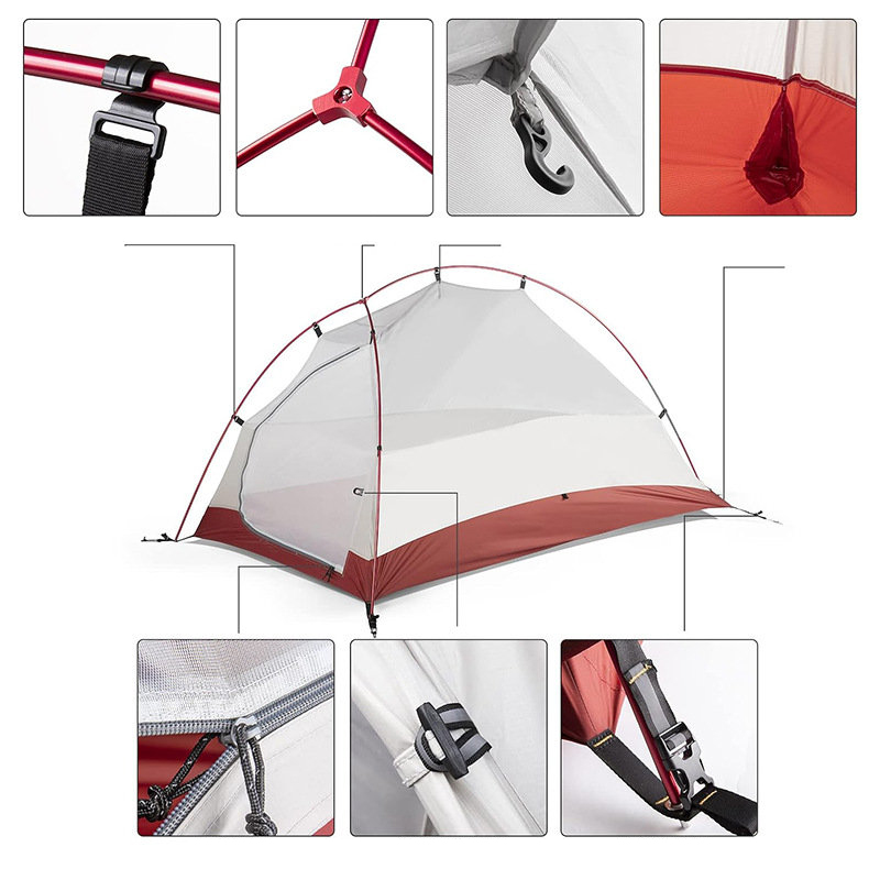 Tenda hiking portabel berlapis ganda untuk dua orang